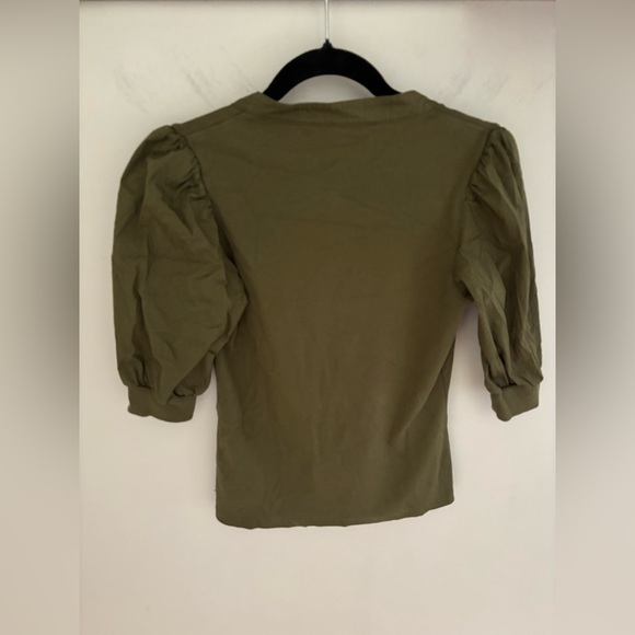 Veronica Beard Coralee Puff-Sleeve Half-Sleeve Henley Top Green stone army Small - Picture 6 of 8